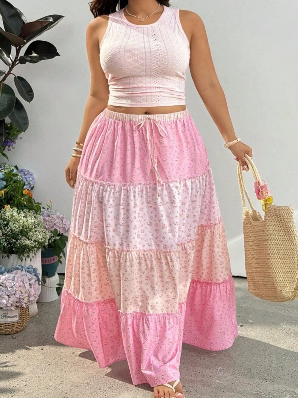Multicolor Boho Women's Sleeveless Tank Top & Maxi Skirt Set - Picture 7 of 9
